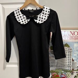 RockSteady Black Top with White Polka Dot Peter Pan Collar